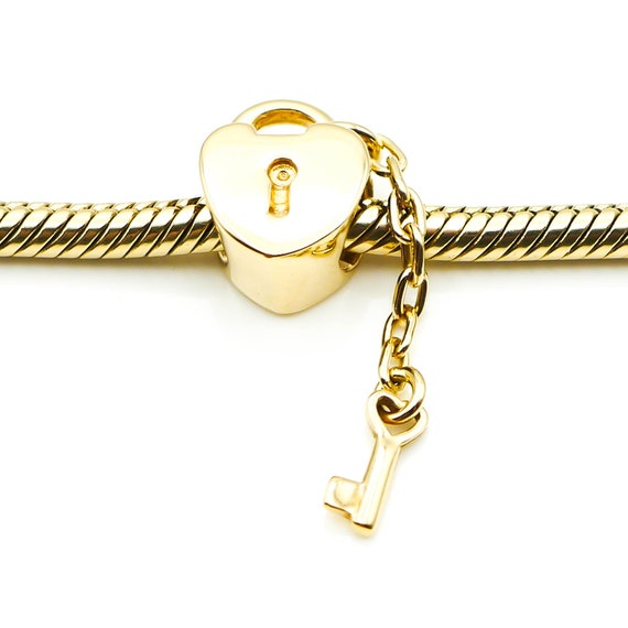 PANDORA Key to Heart 14K Gold Charm With Gold Key Dangle - Etsy
