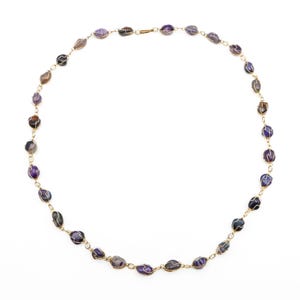Natural Amethyst Nugget Necklace Gold Plated 27” Statement Gemstone Chain
