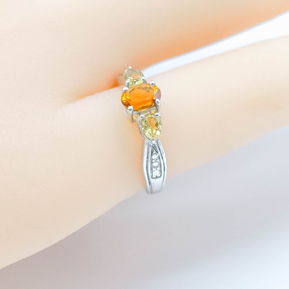 Sterling Silver Citrine Three Stone Ring Size 5 - image 5