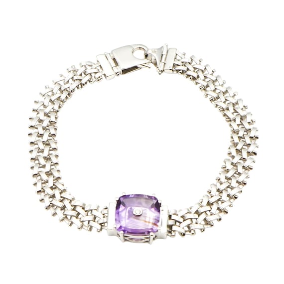 Lehrer Designs Amethyst Diamond TorusRing Bracelet Sterling Silver 7.5”