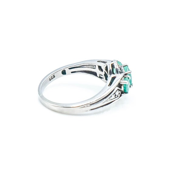 Sterling Silver Natural Emerald Three Stone Ring … - image 3