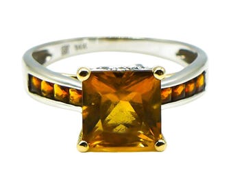 14k White & Yellow Gold Madeira Citrine And Diamonds Engagement Ring Size 7.25