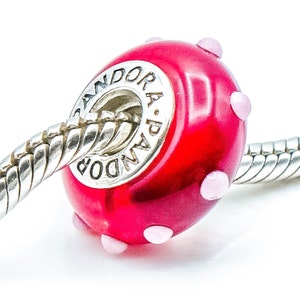 RARE Pandora Seeing Spots Red Murano Glass Sterling Silver Charm