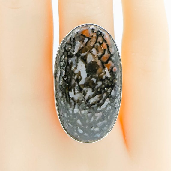 Petrified Dinosaur Bone Ring Size 7.5 in Sterling… - image 2
