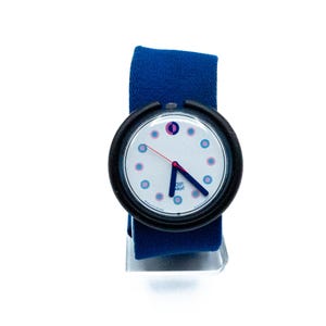 Vintage Rare 1991 Pop Swatch Contessa Watch Pwn104 With Blue Band & Black Bezel