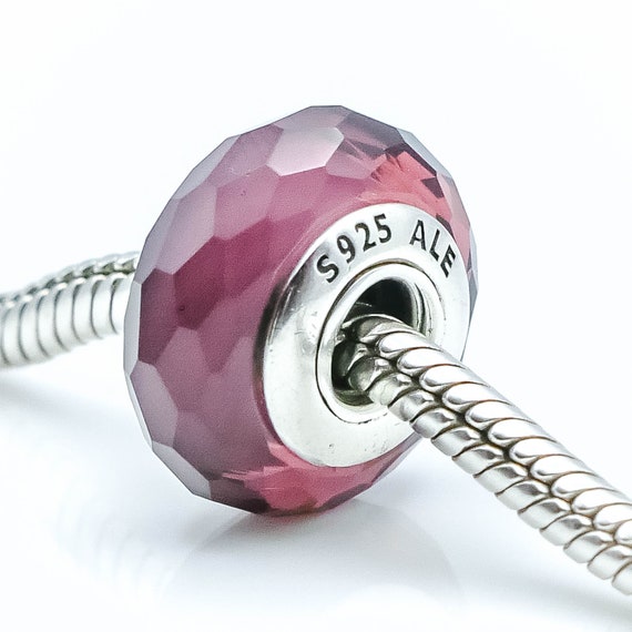 PANDORA Purple Fascinating Faceted Murano Glass Sterling Silver