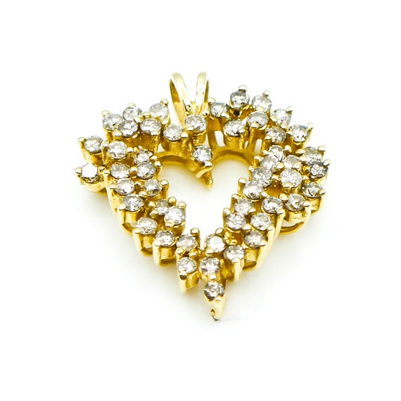 14K Yellow Gold Diamond Heart Pendant - image 1