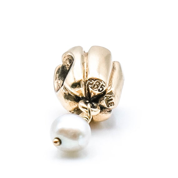 PANDORA 14K Gold Hanging Pearl Dangle Charm With Freshwater