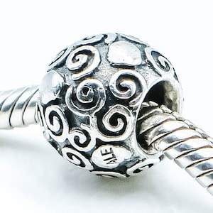 PANDORA Swirl Heart Serling Silver Charm Designer Bead