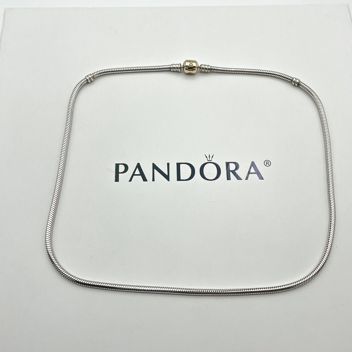PANDORA Sterling Silver Snake Chain Necklace With 14K Gold Etsy