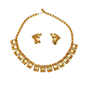 Vintage Citrine Colored Demi-Parure Necklace and Earrings Set