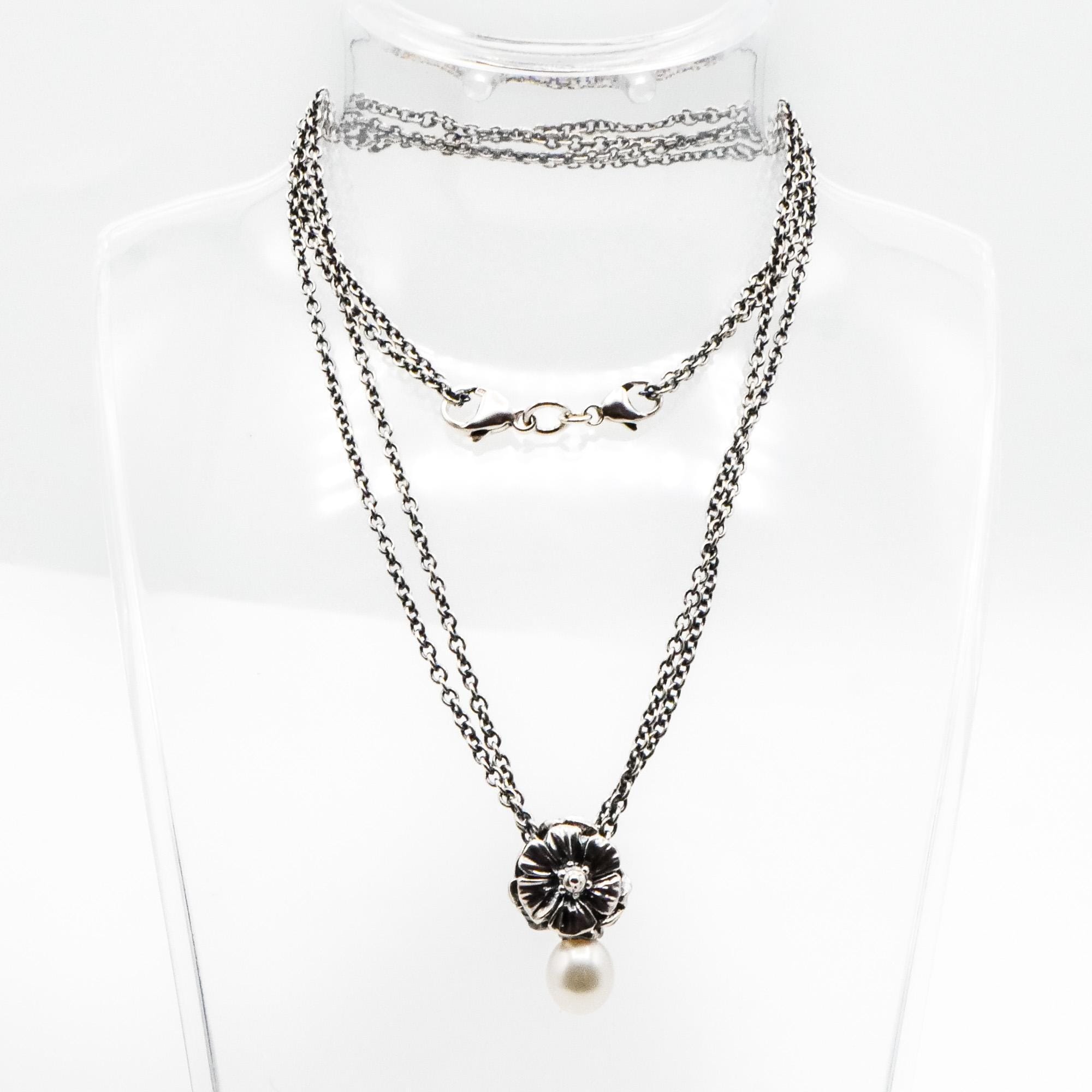 TROLLBEADS COLLANA D'ARGENTO con Perla - Fantasy Necklace With White Pearl EUR 169,00 - IT