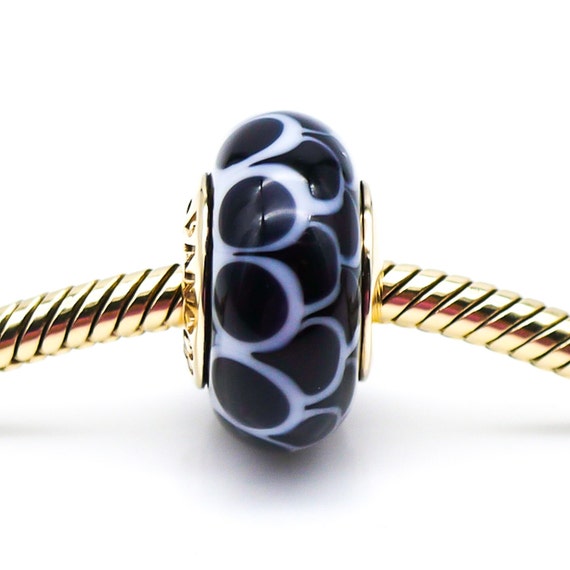 PANDORA RARE Black Lotus Murano Glass Charm With 14K Gold Core