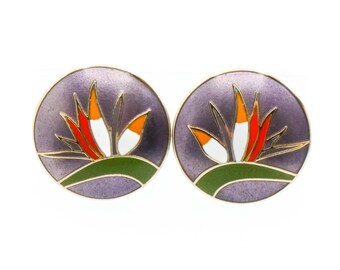 Kolczyki Cloisonné z motywem rajskiego ptaka Laurel Burch w stylu vintage, pozłacane