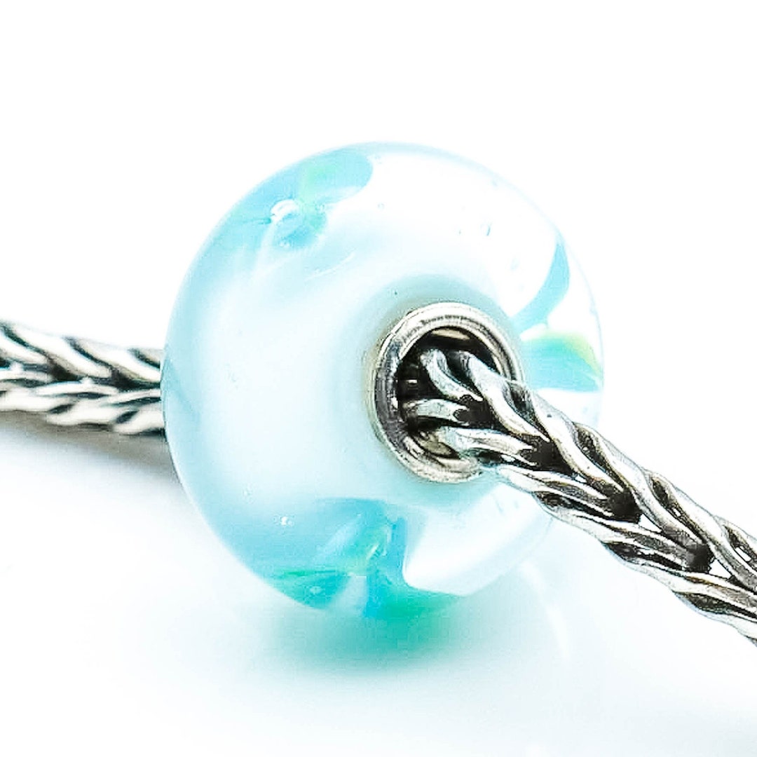 TROLLBEADS Ice Blue Flower Glass Bead Sterling Silver Core Charm Etsy