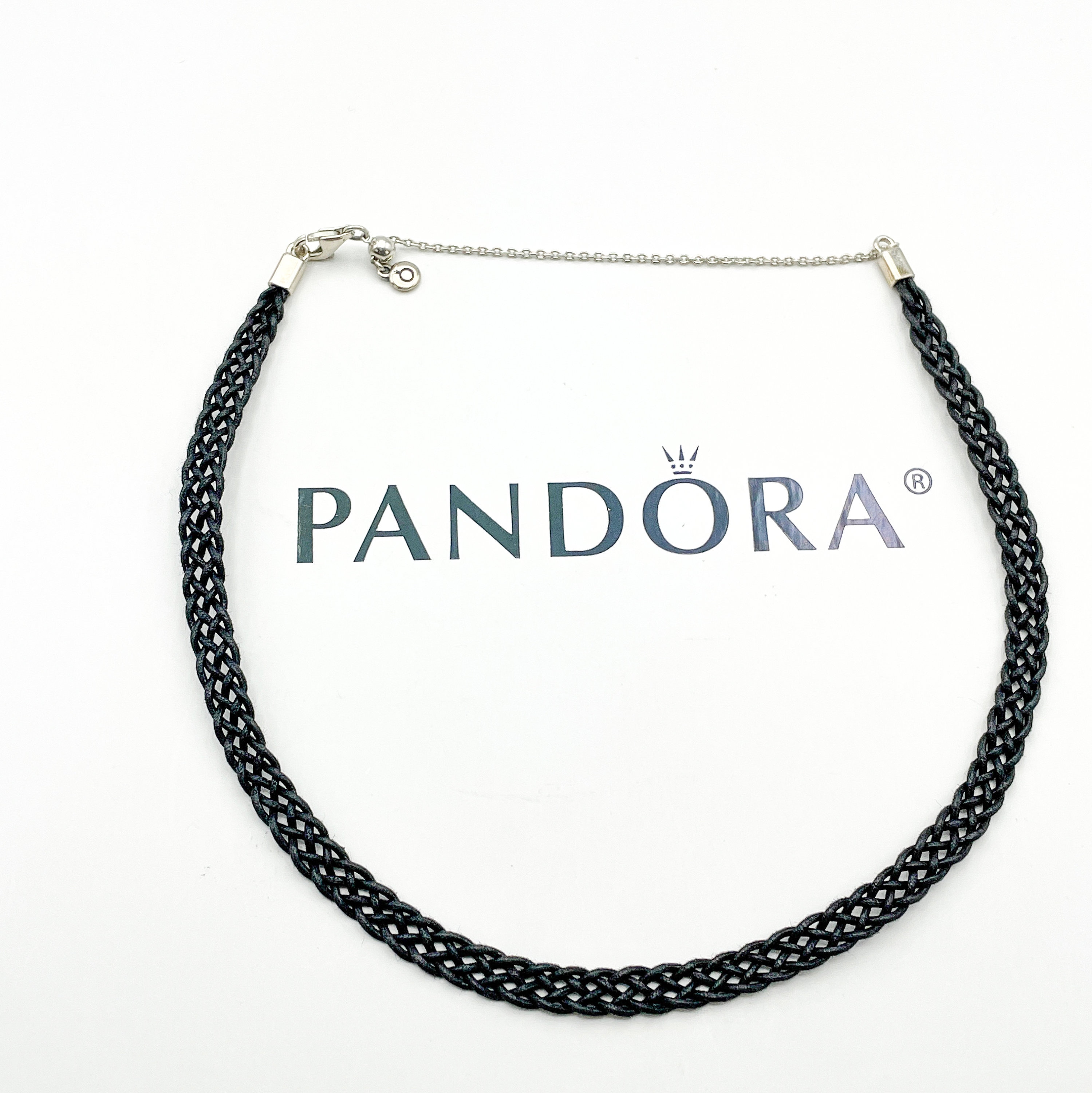PANDORA Adjustable Black Woven Choker Sterling Silver Cotton Necklace 590543CBK 32 Retired Etsy