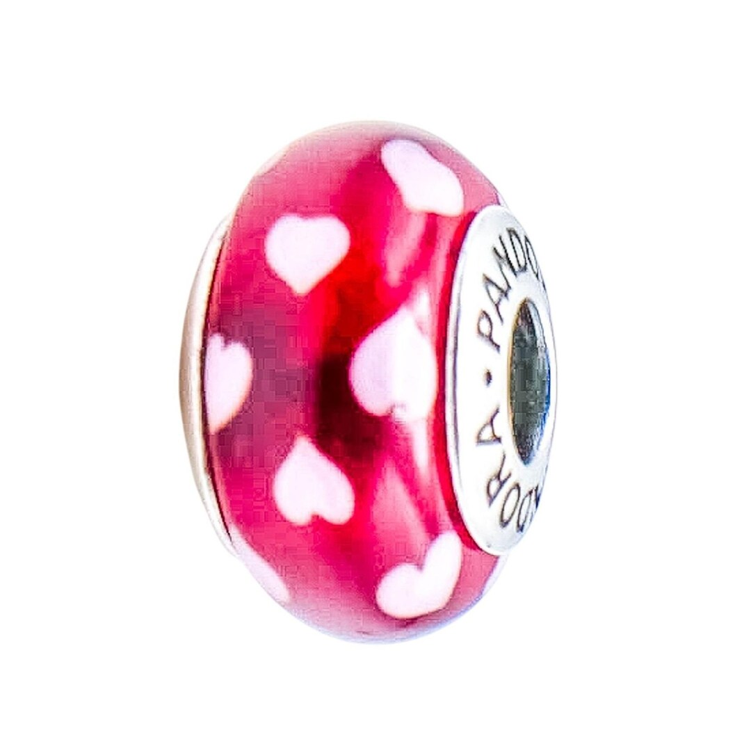 Pandora Sweethearts Red Murano Glass Charm Pink Hearts Sterling