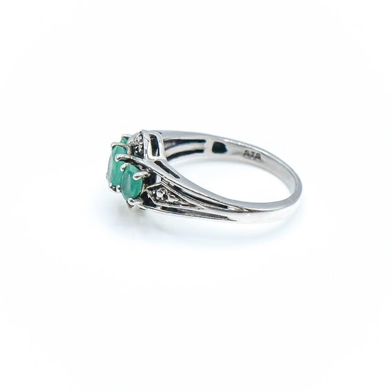Sterling Silver Natural Emerald Three Stone Ring … - image 4
