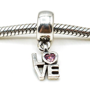 PANDORA LOVE Sterling Silver Dangle Charm With Salmon Zirconia Heart