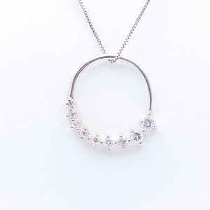 Sterling Silver Circle Pendant With Clear Cubic Zirconia