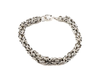 Vintage Heavy Sterling Silver Byzantine Link Bracelet Size 7.5 Inches