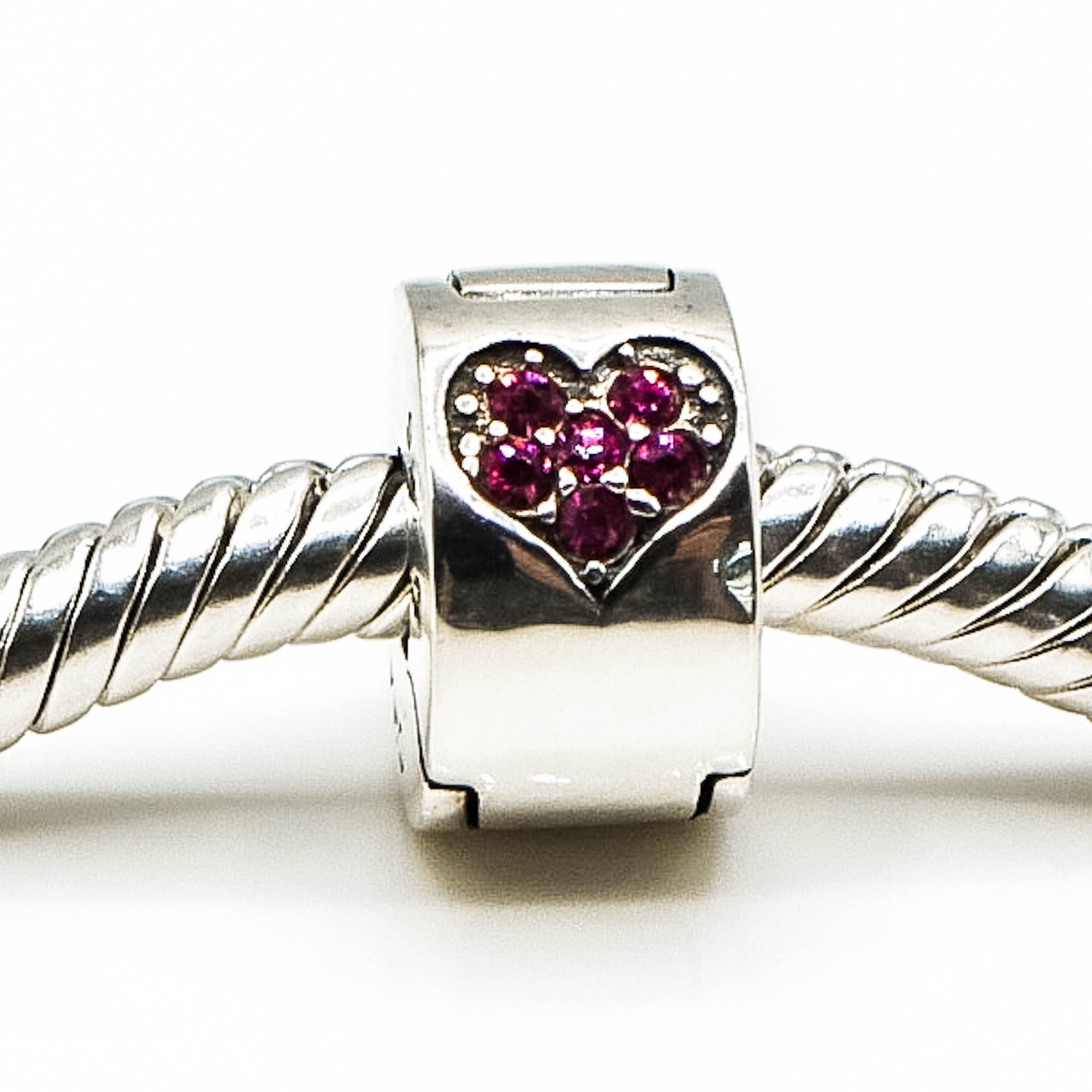 CHAMILIA Jeweled Heart Lock Sterling Silver Charm With Light Rose