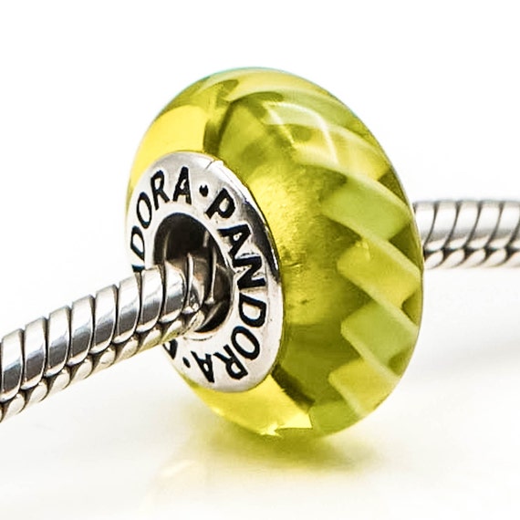PANDORA Green Zig Zag Sterling Silver Charm Green Murano Glass