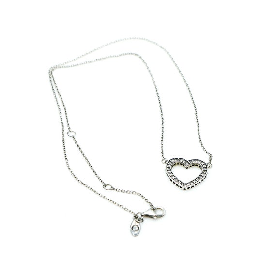 Pandora Loving Hearts of Pandora Sterling Silver 17.7 Inch Necklace With Clear Zirconia
