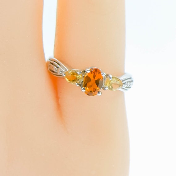Sterling Silver Citrine Three Stone Ring Size 5 - image 2