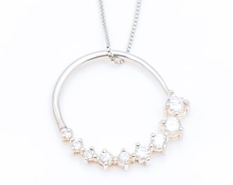 Circle Pendant 18-Inch Sterling Silver Necklace With Clear Cubic Zirconia