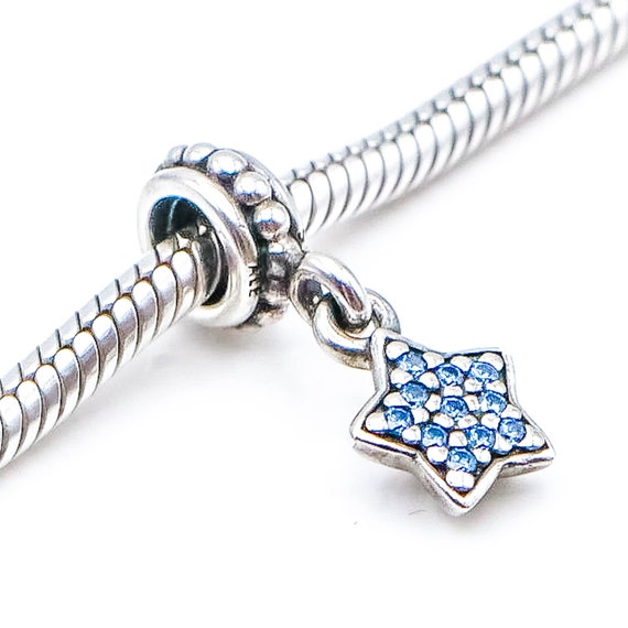 PANDORA Blue Pave Star Sterling Silver Dangle Dangle Charm Etsy