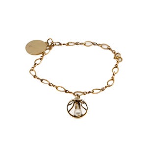 Vintage 9k Yellow Gold Charm Bracelet With Two Charms Size 7.3 Inches