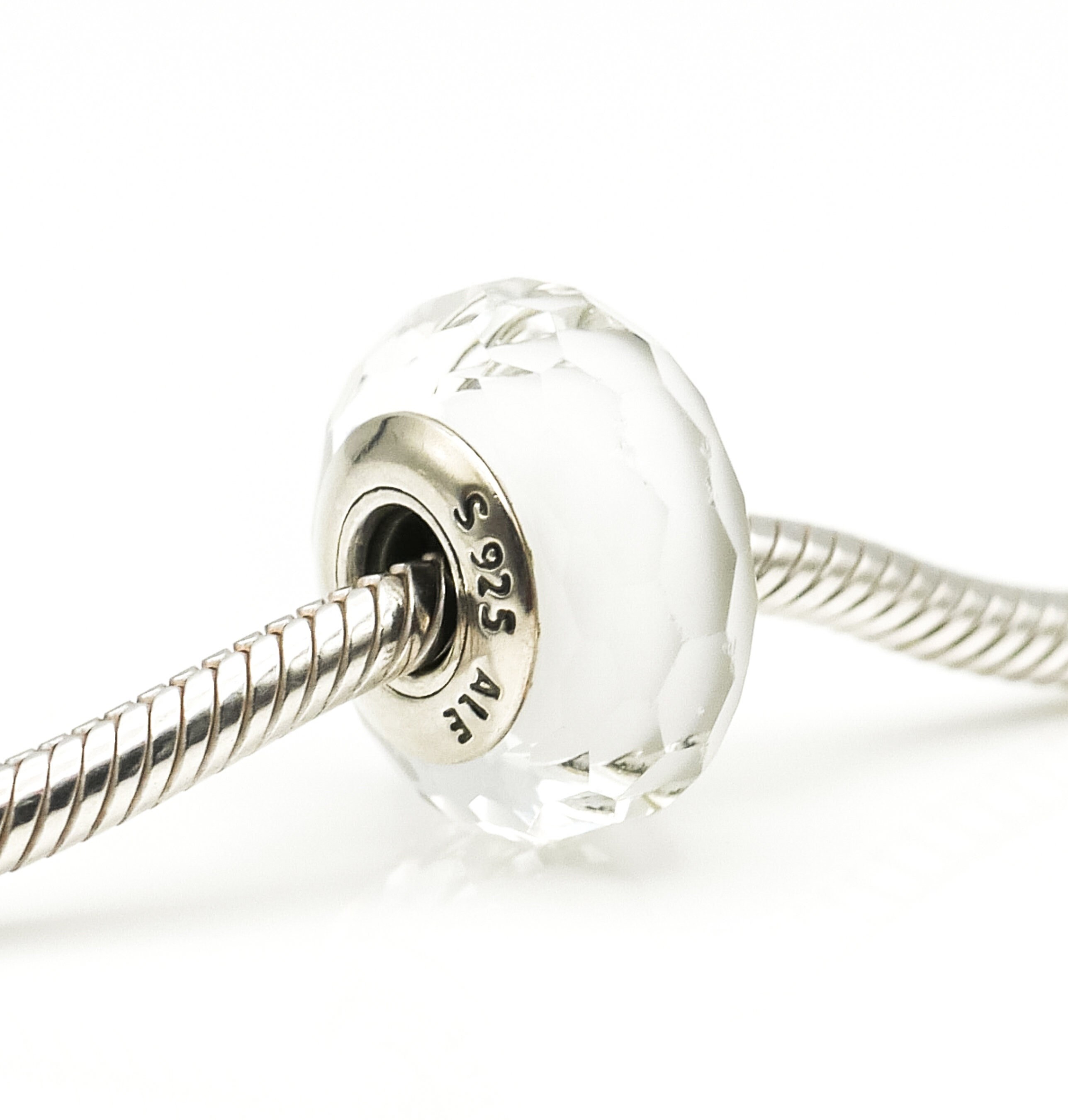 PANDORA White Fascinating Faceted Murano Glass Sterling Silver