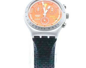 Swatch Arancia Infocata Irony Chrono Black, Orange And Silver Watch YCS4029