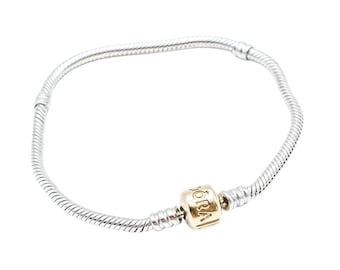 本物の PANDORA スターリング ブレスレット、14K ゴールド留め金付き