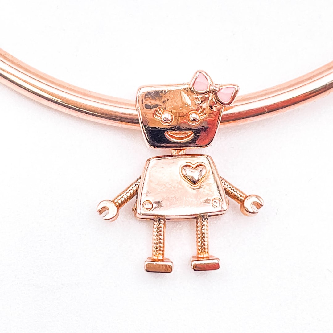PANDORA Rose Bella Bot Rose Gold Plated Robot Girl Pandora Friends Charm With Pink Enamel Etsy