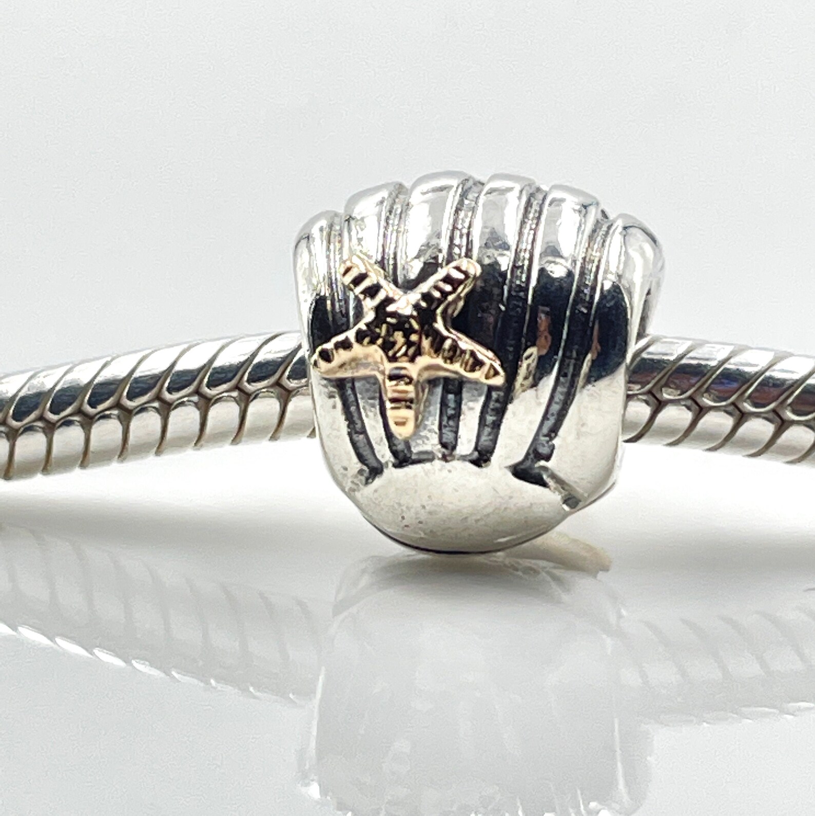 PANDORA Seashell Sterling Silver Charm With 14k Gold Starfish Etsy