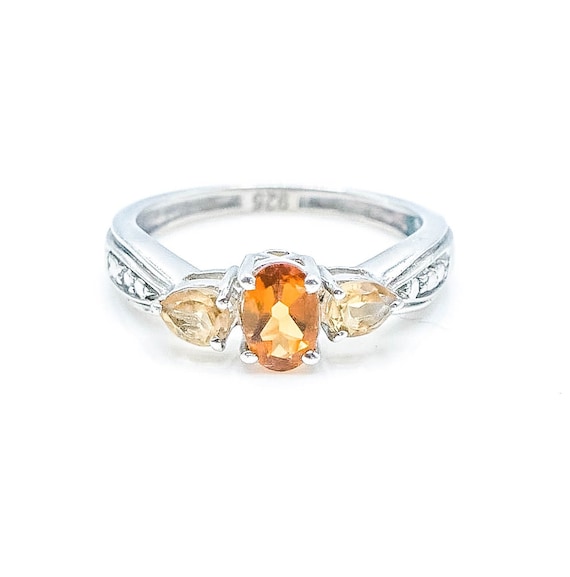 Sterling Silver Citrine Three Stone Ring Size 5 - image 1