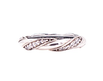 Pandora Retired Ribbon of Love Sterling Silver Clear CZ Ring Size 9