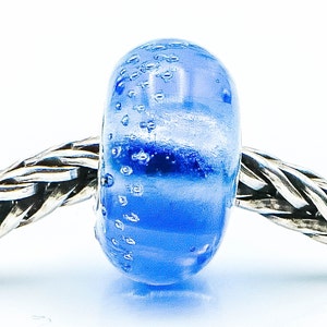 TROLLBEADS Silver Trace Blue Cerise Glass Bead Sterling Silver Core Charm