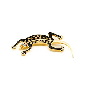 Vintage 1990&#39;s Laurel Burch Gold Plated Cloisonne &quot;Lizard&quot; Gecko Brooch