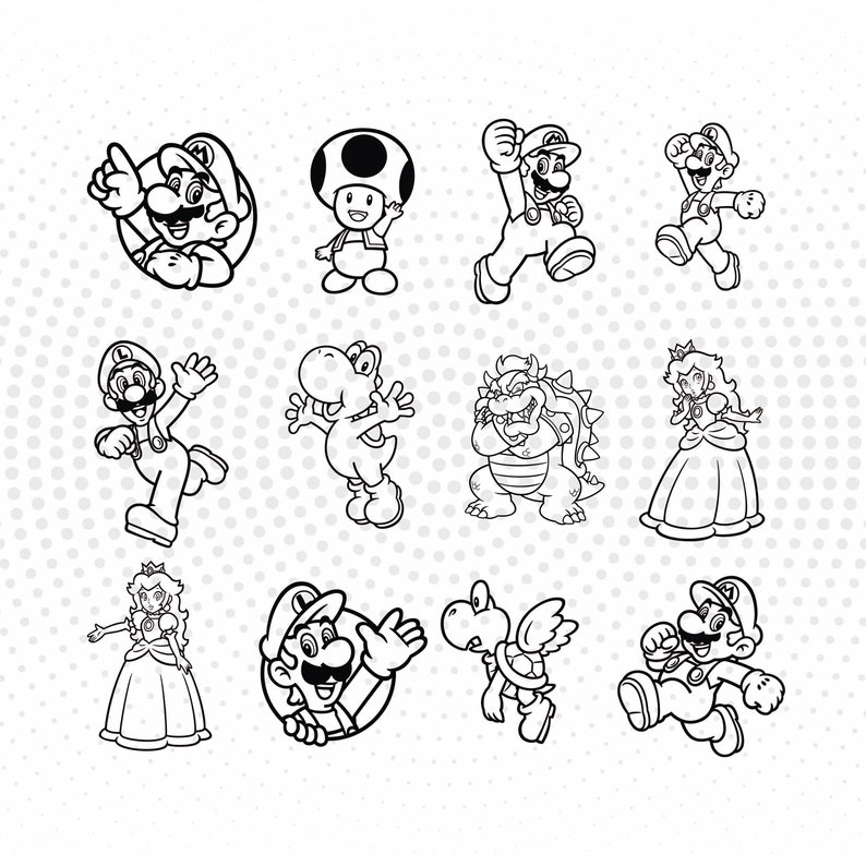 Download Super Mario Outline SVG PNG DXF for Cut files Cricut | Etsy