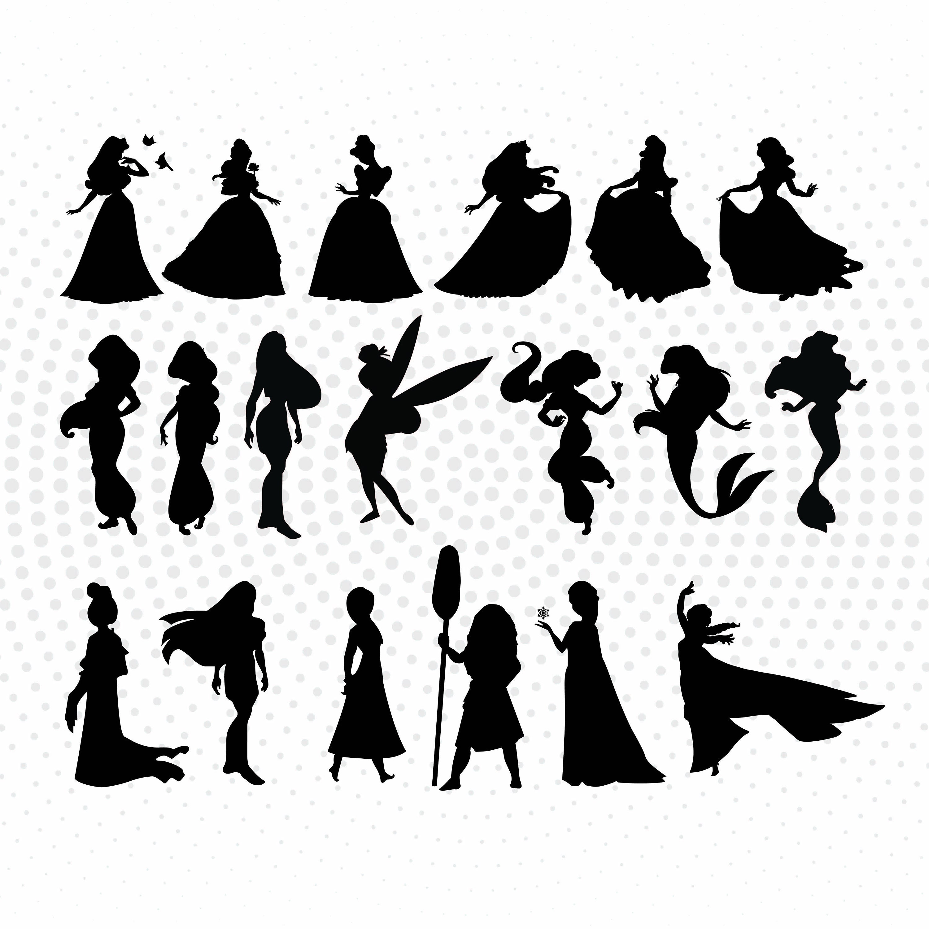 Disney Princess Silhouette Svg Png Dxf For Cut Files Etsy