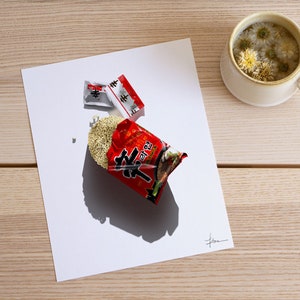 Shin Ramyun Ramen Instant Noodle Illustration Realistic Food Art Print Wall Kitchen Decor