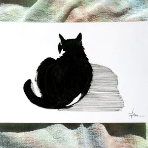 Wally the Tuxedo Cat Silhouette | Minimal Cat Ink Drawing Art Print