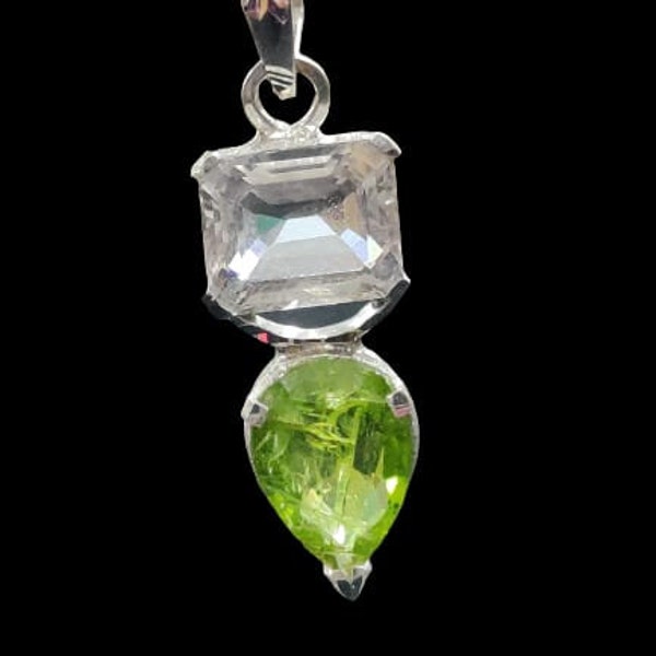 Peridot & Phenakite/Phenacite Stone Pendant Made With 92.5 Sterling Silver 32 Carat