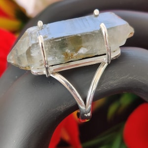 Green Chlorite Quartz Ring: 925 Sterling Silver Adjustable Lodolite