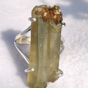 Green Chlorite Quartz Ring: Lodolite Phantom Stone, Sterling Silver Adjustable Ring