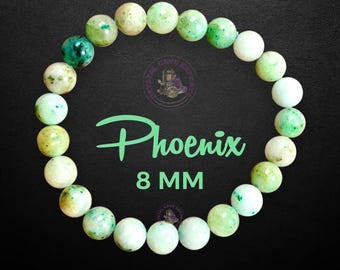Könnte beinhalten: Ein grünes und weißes Phoenix-Stein-Armband mit 8 mm Perlen.