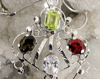 Sterling Silver Andara Gemstone Pendant: Green, Red, Layran